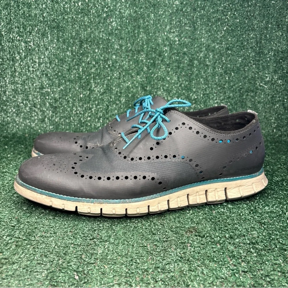 Cole Haan Zerogrand C14015 Wingtip Laser Oxford Shoes Navy Blue Mens Size 13‎